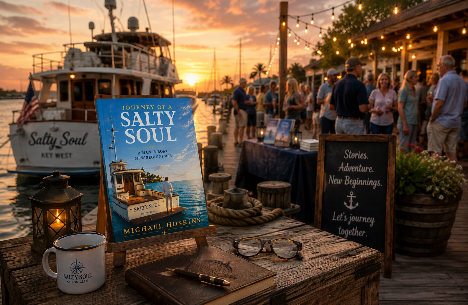 Salty Soul Chronicles author event display Display of The Journey of a Salty Soul at an author event promoting the Salty Soul Chronicles series.